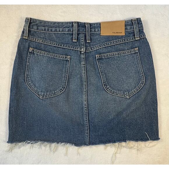 Tularosa embroidered denim mini skirt flower blue jean cut off 27 S 4 6 - Picture 3 of 8